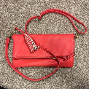 Chic Coral Leather Crossbody Bag